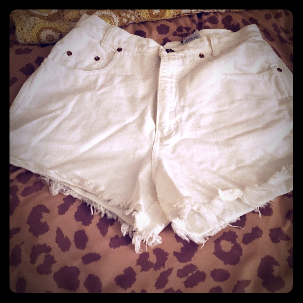 High Waist White  Raw Cut Denim Shorts